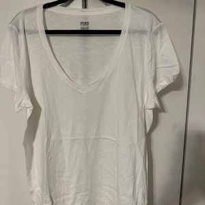 PINK white V neck t shirt